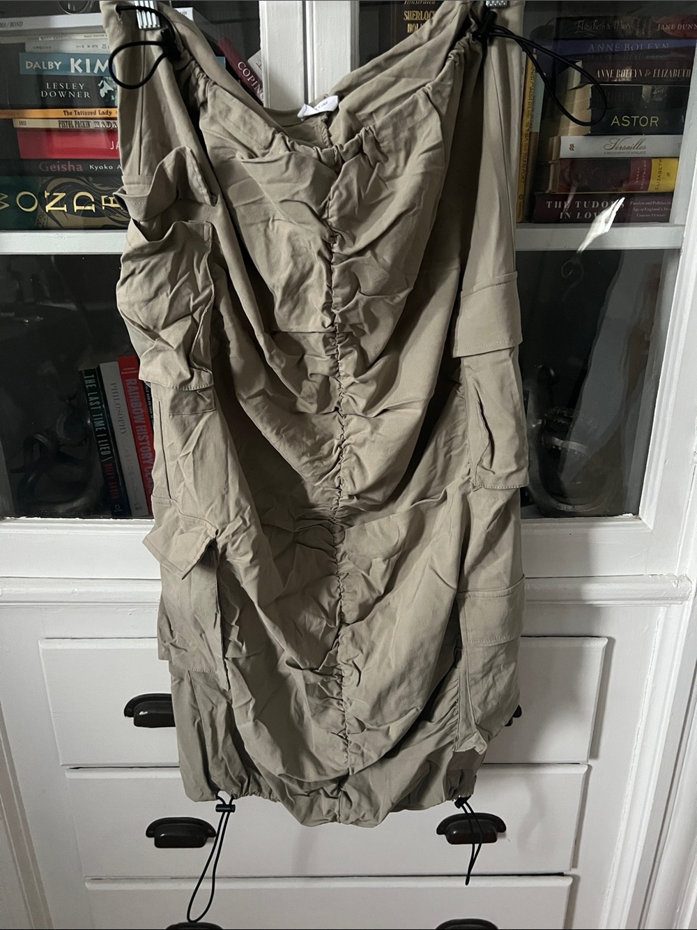 Ruched Drawstring A-Line Skirt - Khaki